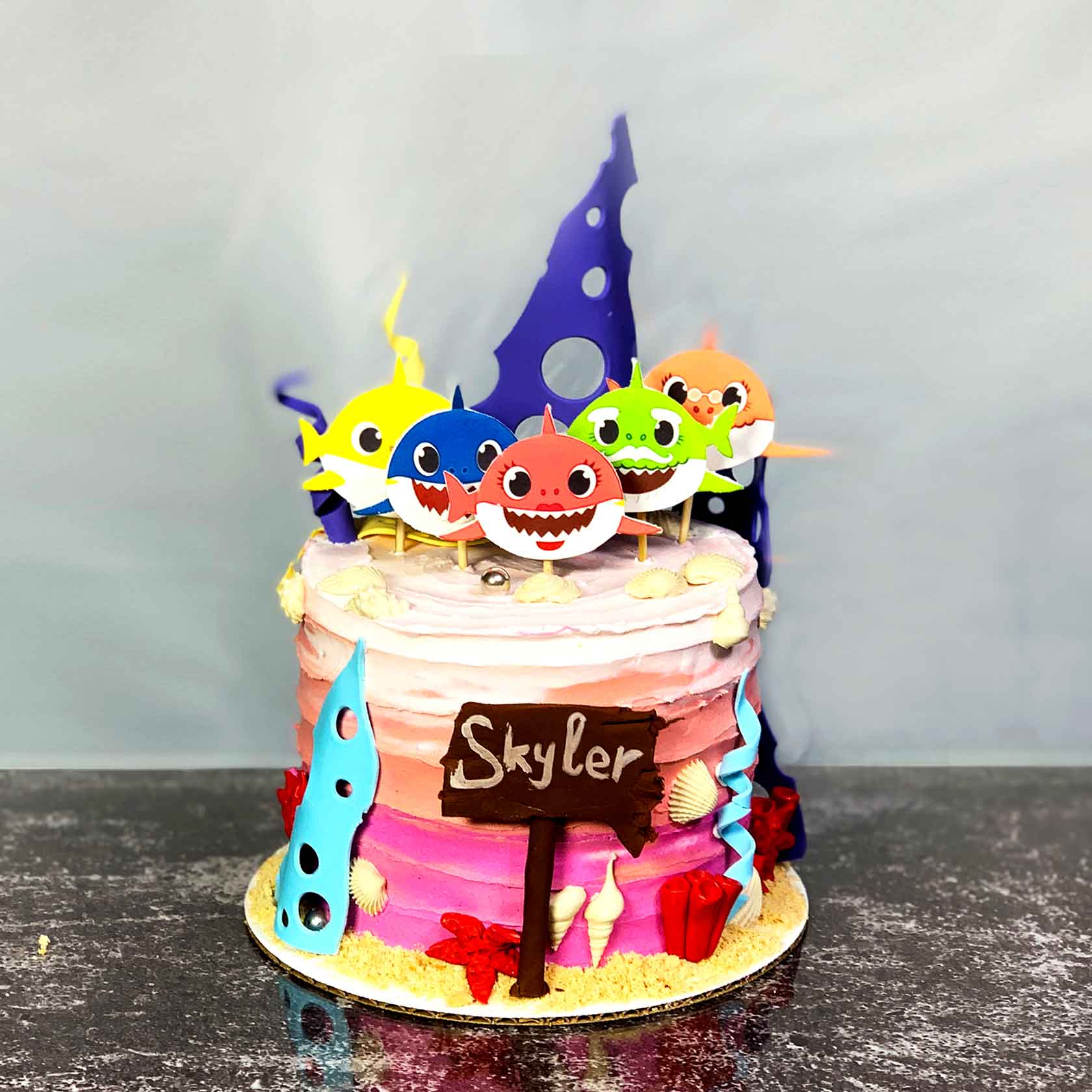 Baby Shark Family In Pink Cake Baby Shark Family In Pink Cake