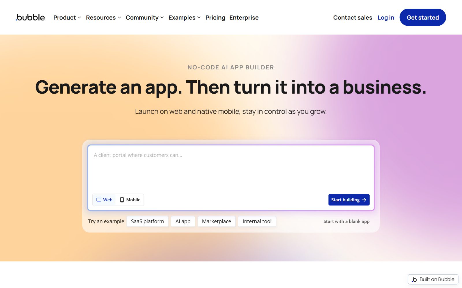 Bubble homepage screenshot (October 2026)