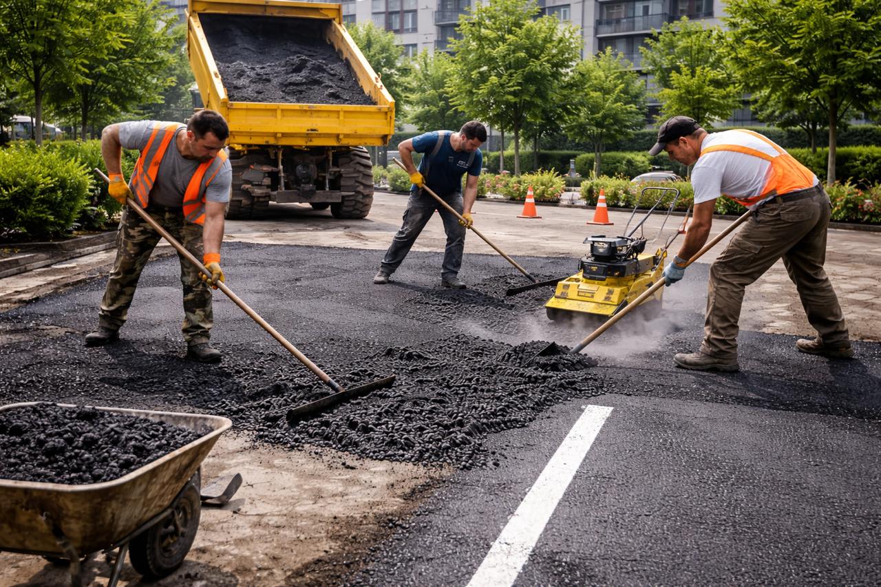 Ръчно полагане на асфалт на парикнг