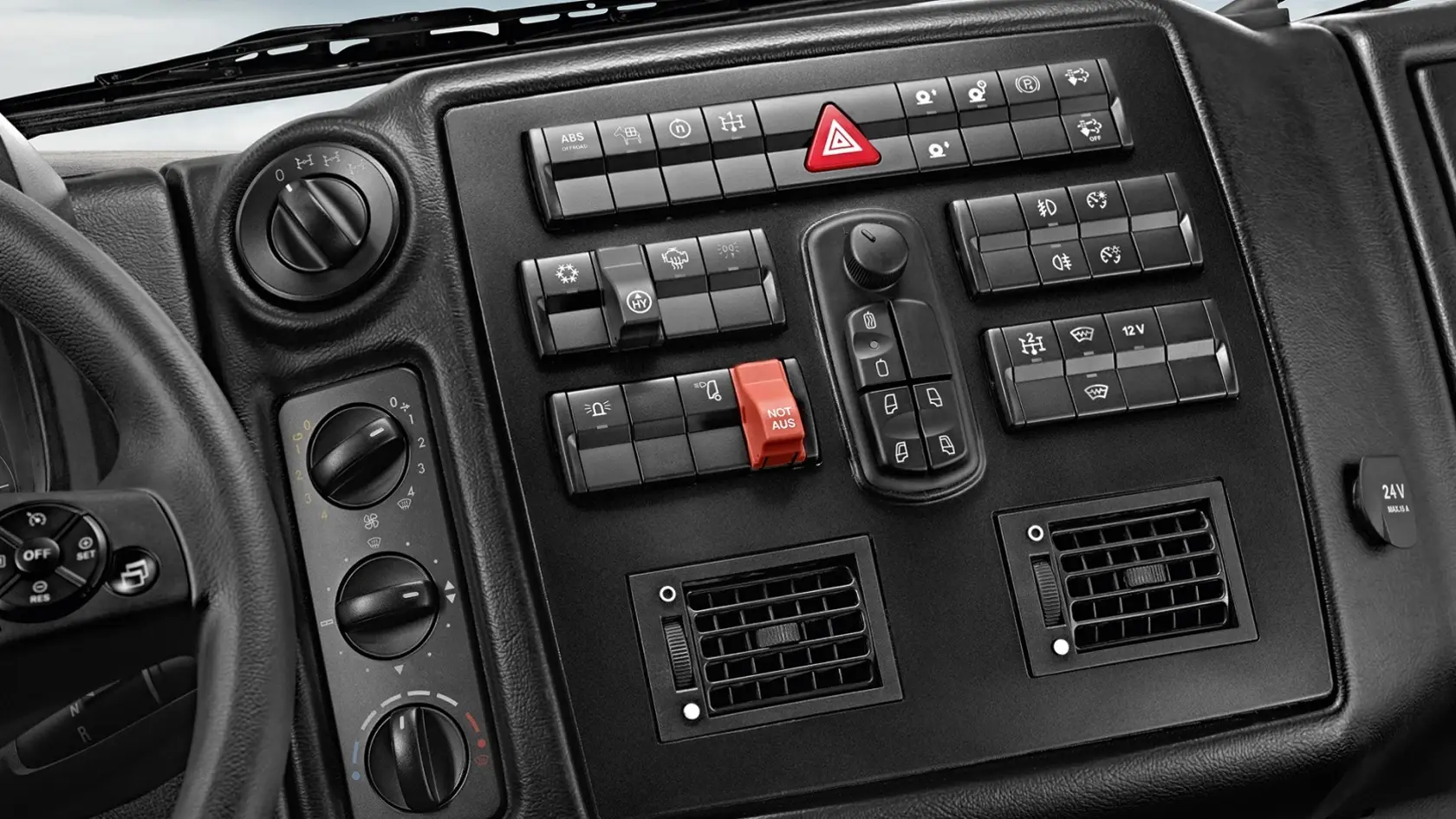 Панель с кнопками, переключателями и органами управления Unimog