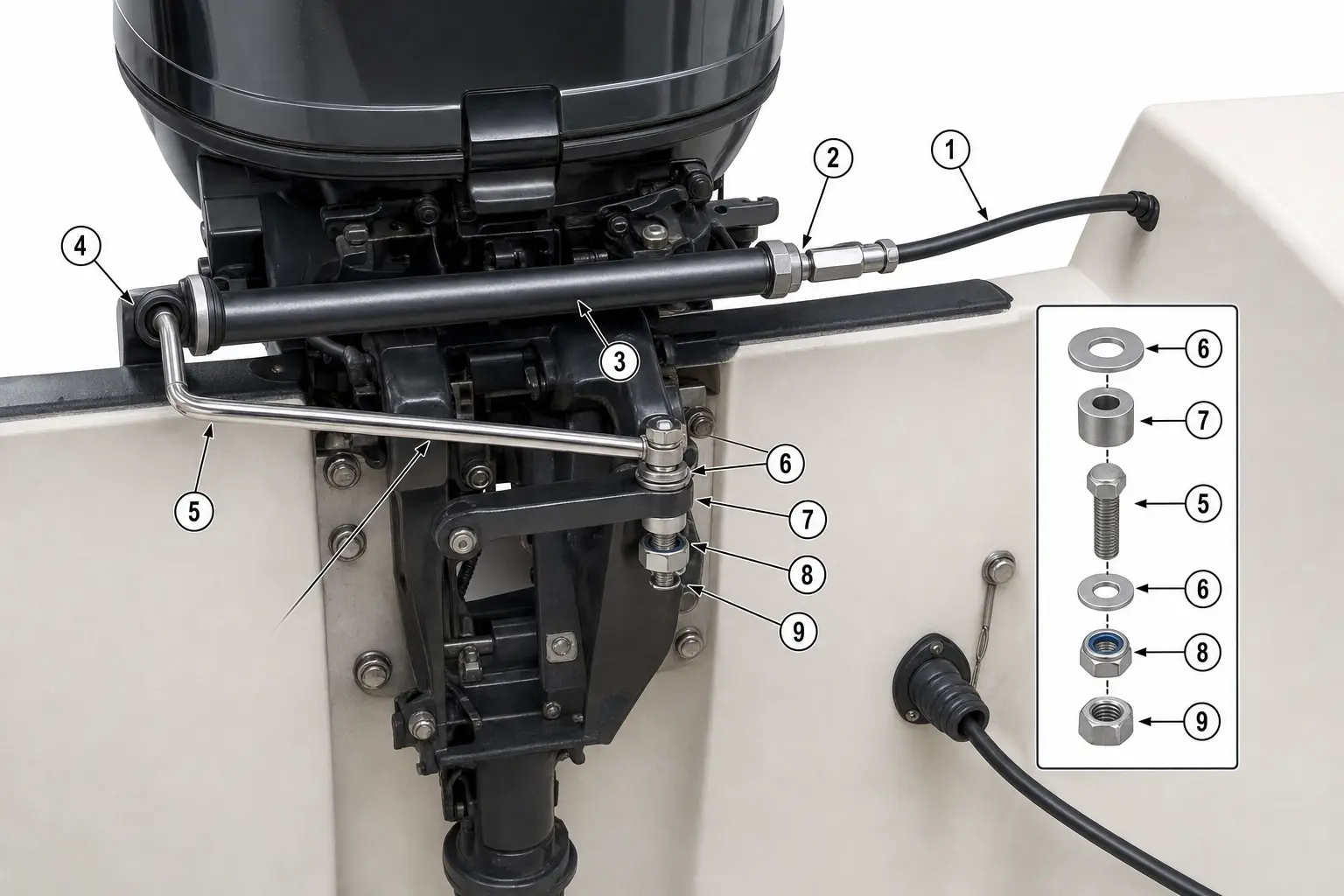 Рулевой трос через tilt tube и drag link на Suzuki 20