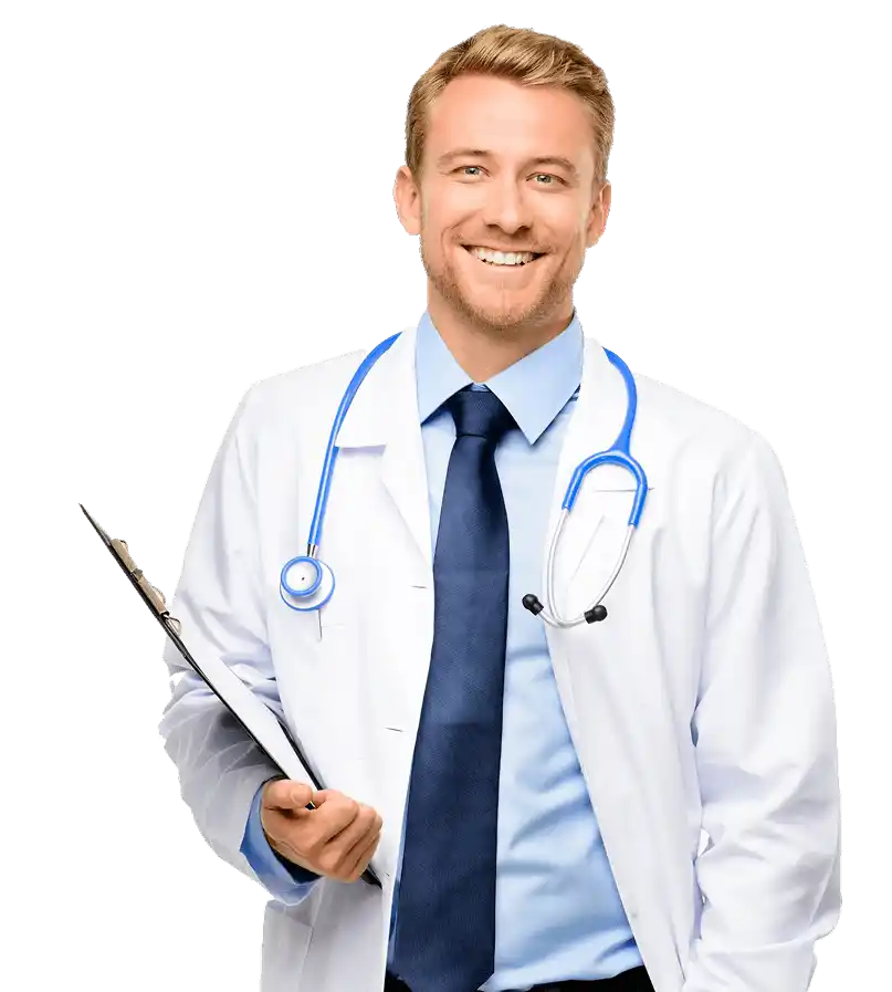 Врач-нарколог в белом халате с стетоскопом