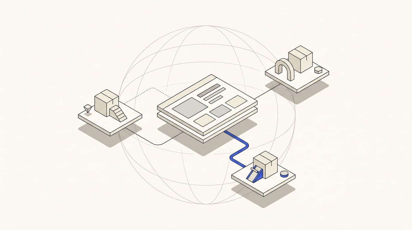 A store panel linked to three delivery and payment platforms around a wireframe globe.