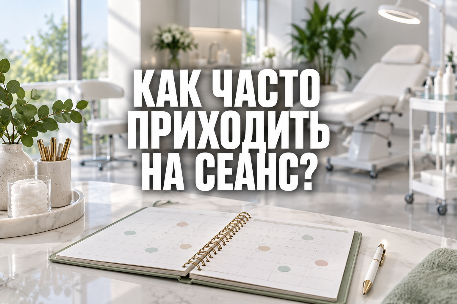 Обложка о графике лазерной эпиляции с крупной центрированной фразой «КАК ЧАСТО ПРИХОДИТЬ НА СЕАНС?»