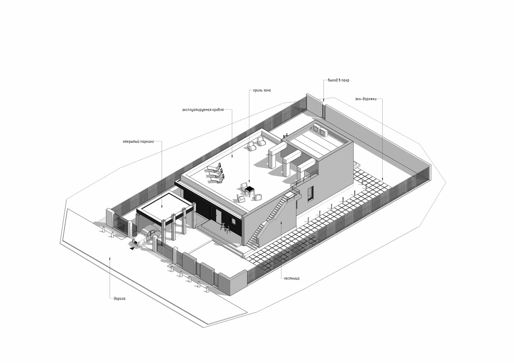 Ресепшн из керамогранита, бетонная стойка с статуэткой из нержавеющей стали