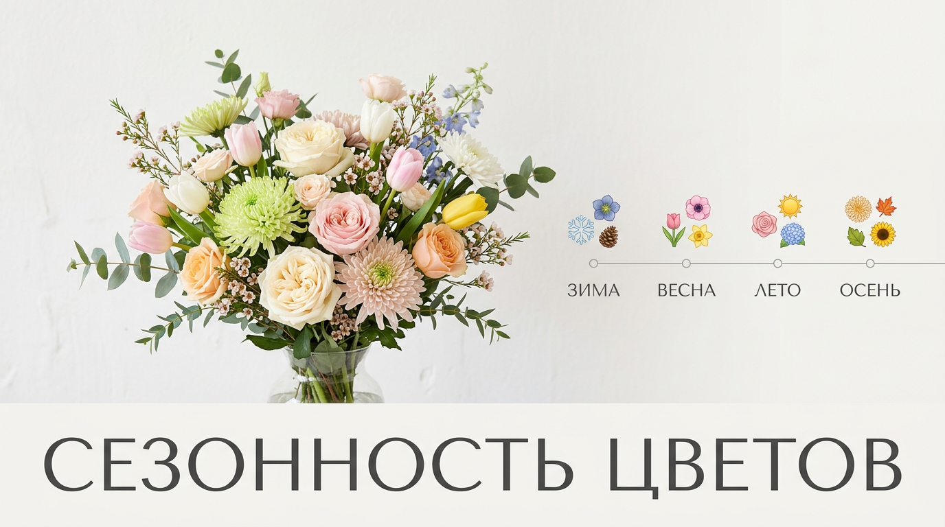 Сезонный букет из роз, тюльпанов и хризантем на светлом фоне — сезонные цветы в Москве