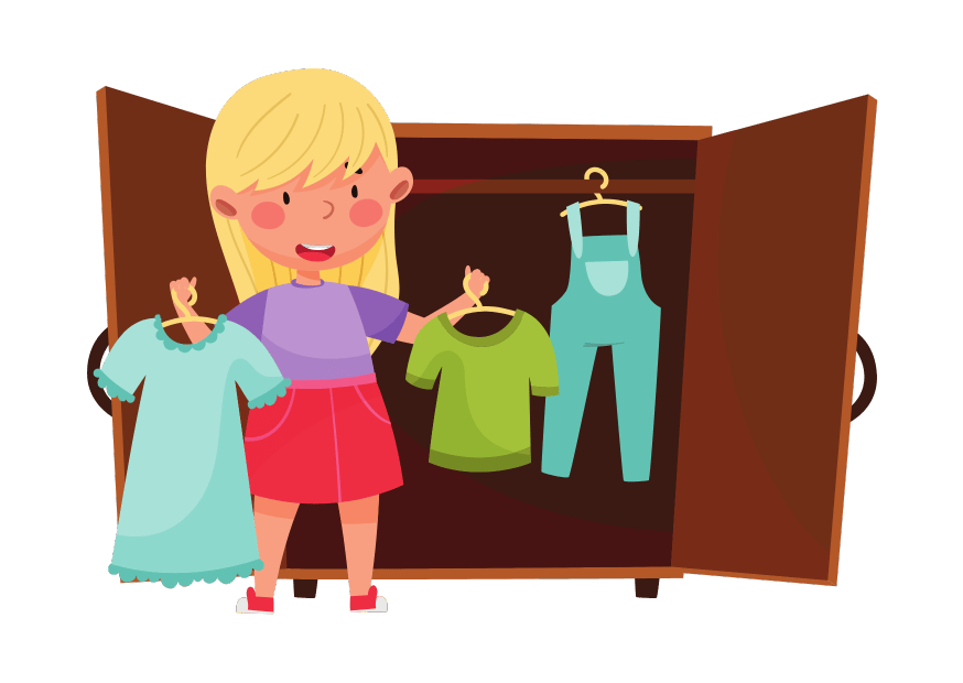 Put the clothes away — убирать одежду на место