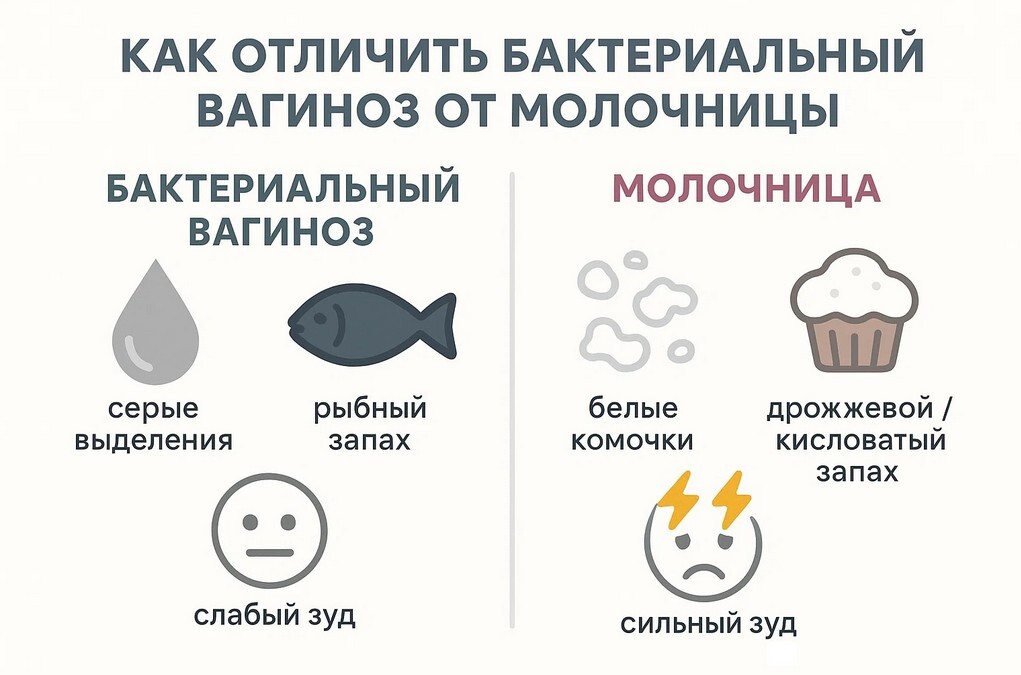 Инфографика: отличия бактериального вагиноза от молочницы