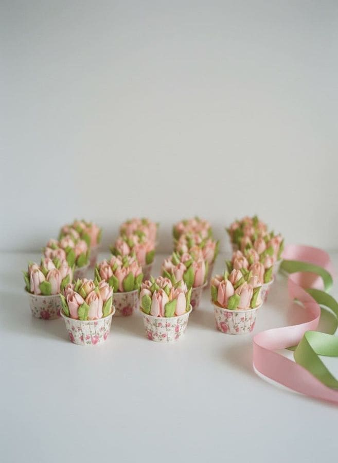 Тюльпаны из зефира в форме клумбы, коробка с окном 10×10×10 см 3