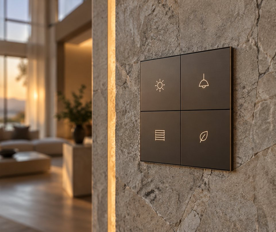 Концептуальная визуализация панели KNX на каменной стене