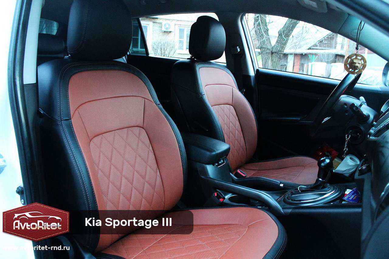 Каркасные чехлы на сиденья Kia Sportage 3, модельные из экокожи, фото  салона, заказать с установкой, отзывы