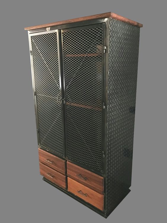 Купить шкаф в стиле лофт LOFT SH024 из металла и дерева на заказ в Москве, дизайнерские шкафы лофт Loft Style