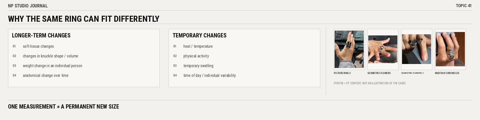 Why the same ring can fit differently: longer-term changes and temporary changes in ring fit