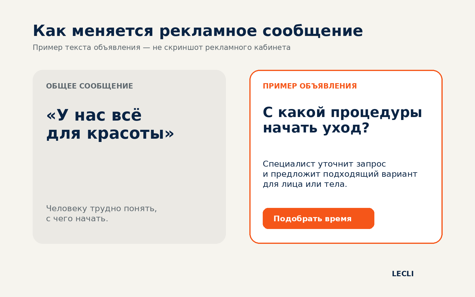 Пример рекламного сообщения для косметологии