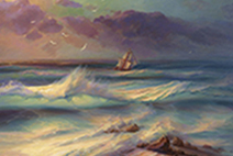 картина морской шторм и корабль