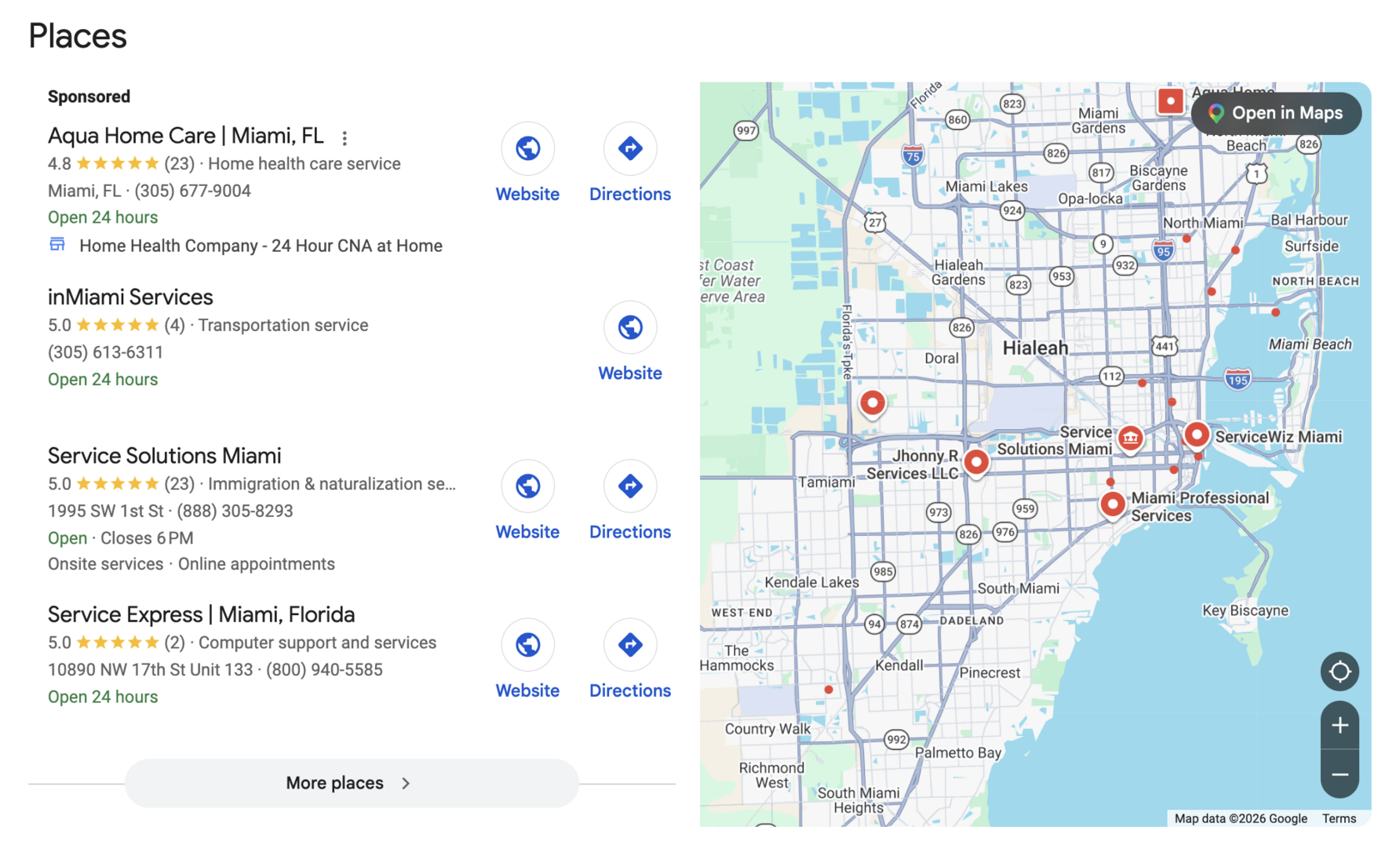Пример рекламы компании в Google Картах