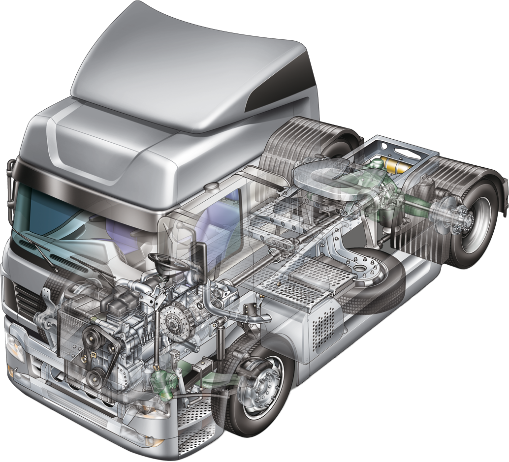 Агрегаты двигателя автомобиля. Грузовой автомобиль в разрезе. Автозапчасти фура. Детали самосвала. Ман устройство автомобиля.