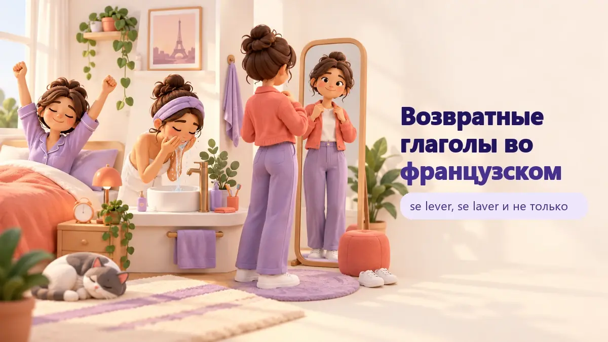Обложка статьи «Возвратные глаголы во французском»: тематическая учебная композиция LaRou