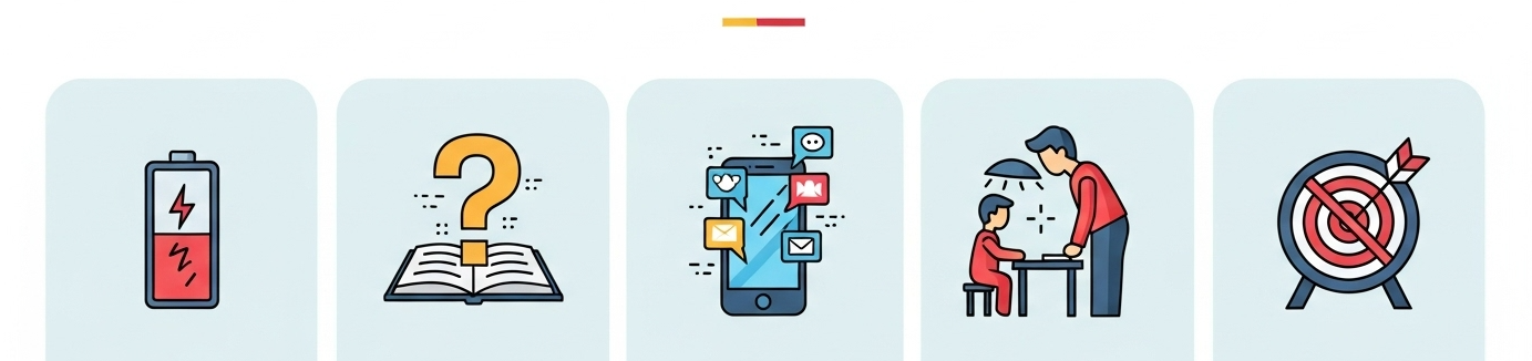 Инфографика: 5 истинных причин, почему ребенок не хочет делать домашнее задание — усталость, непонимание материала, отвлечения, гиперопека родителей и отсутствие мотивации 