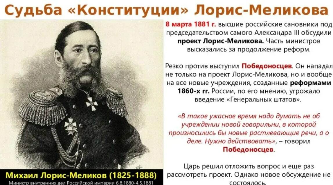 Привлекая дополнительную информацию составьте биографический портрет генерала. Лорис Меликов 1881 проект Меликова.