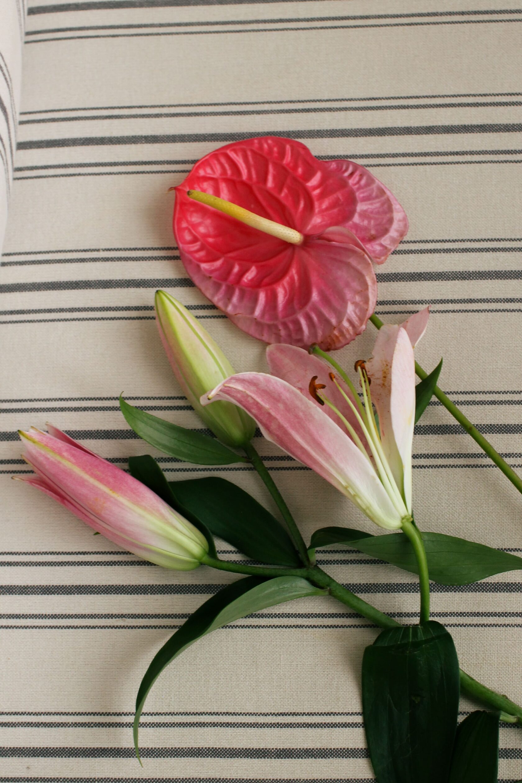 Цветы на скатерти, лилии