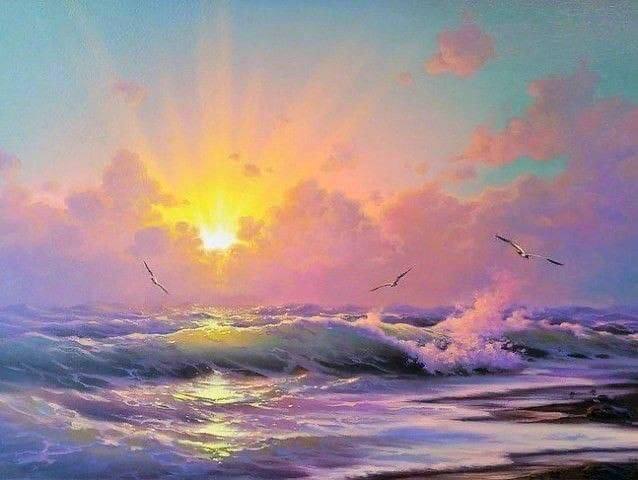 Закатное море с чайками