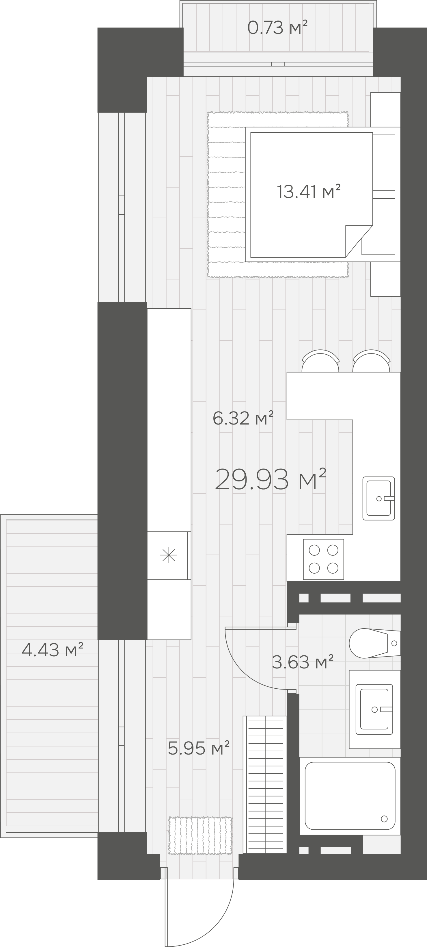 Планировка студии 29–33 м²