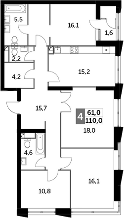 4-комн — 110,0 м²