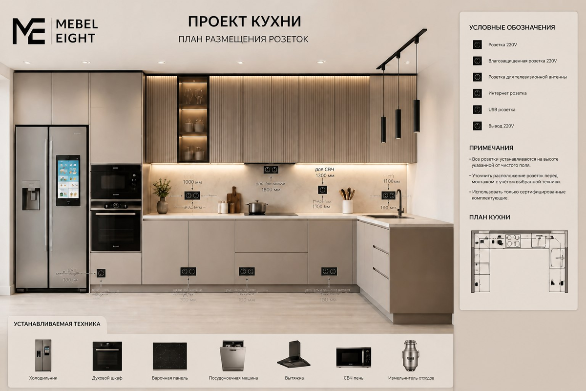 план размещения розеток Mebel Eight