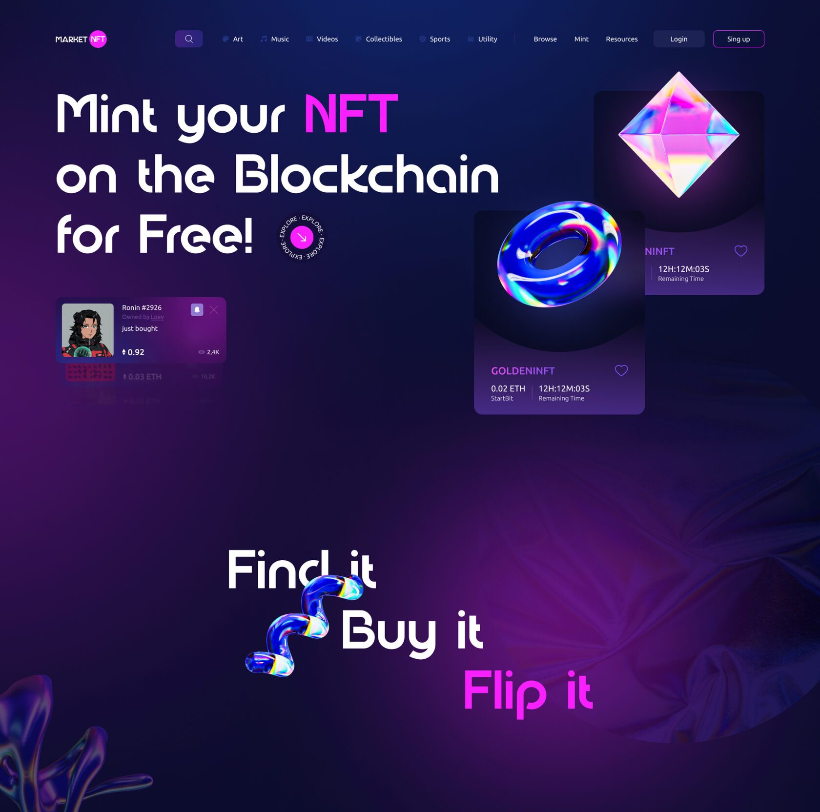 NFT маркетплейс дизайн сайта