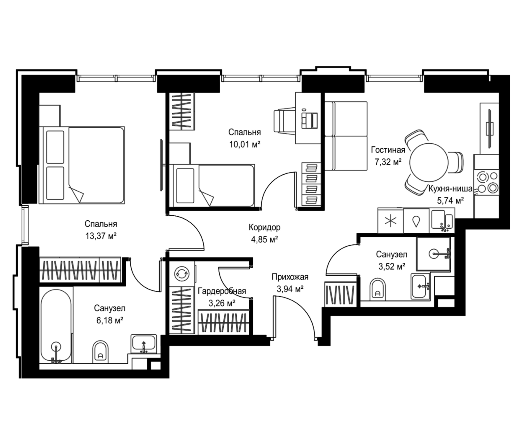 3 Евро 58,30 м²