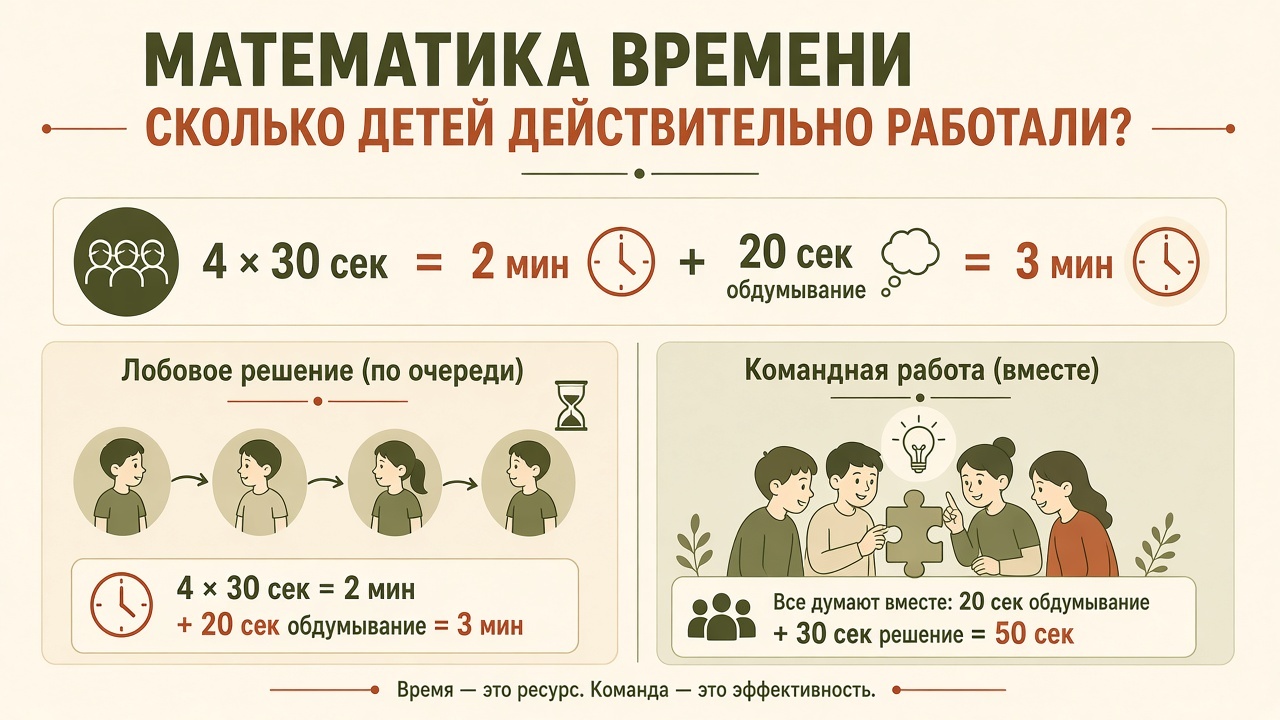 Расчёт времени: 4 участника по 30 секунд