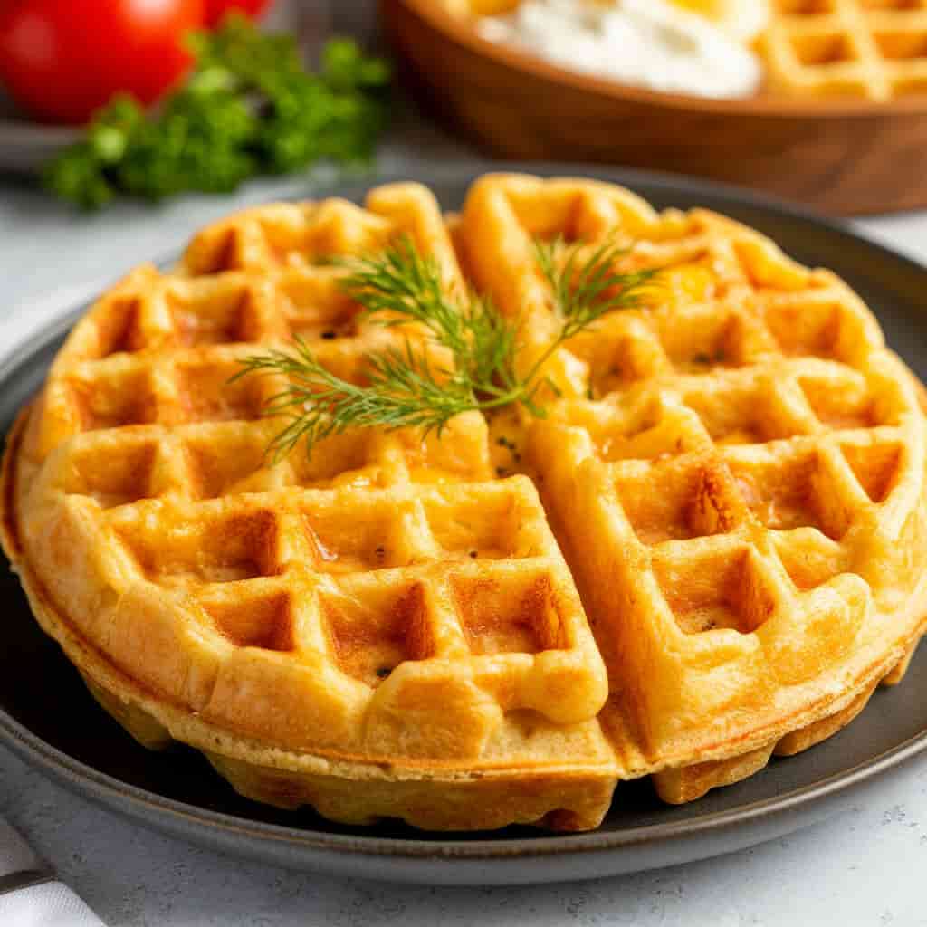 Сырные ПП вафли в вафельнице с зеленью