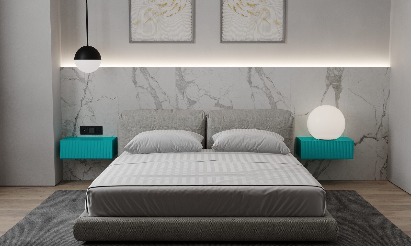 Изголовье из керамогранита в взрослой спальне