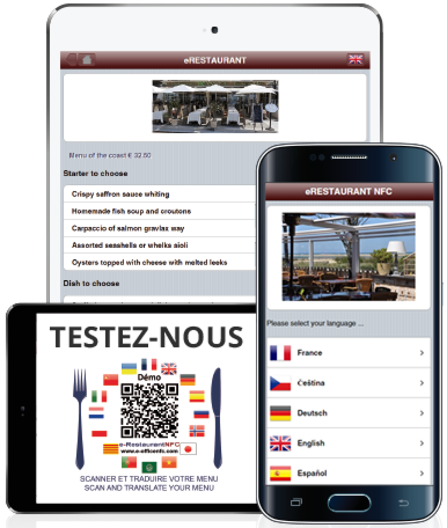 Octetis portfolio. Mobile multi-language application for E-Restaurant NFC