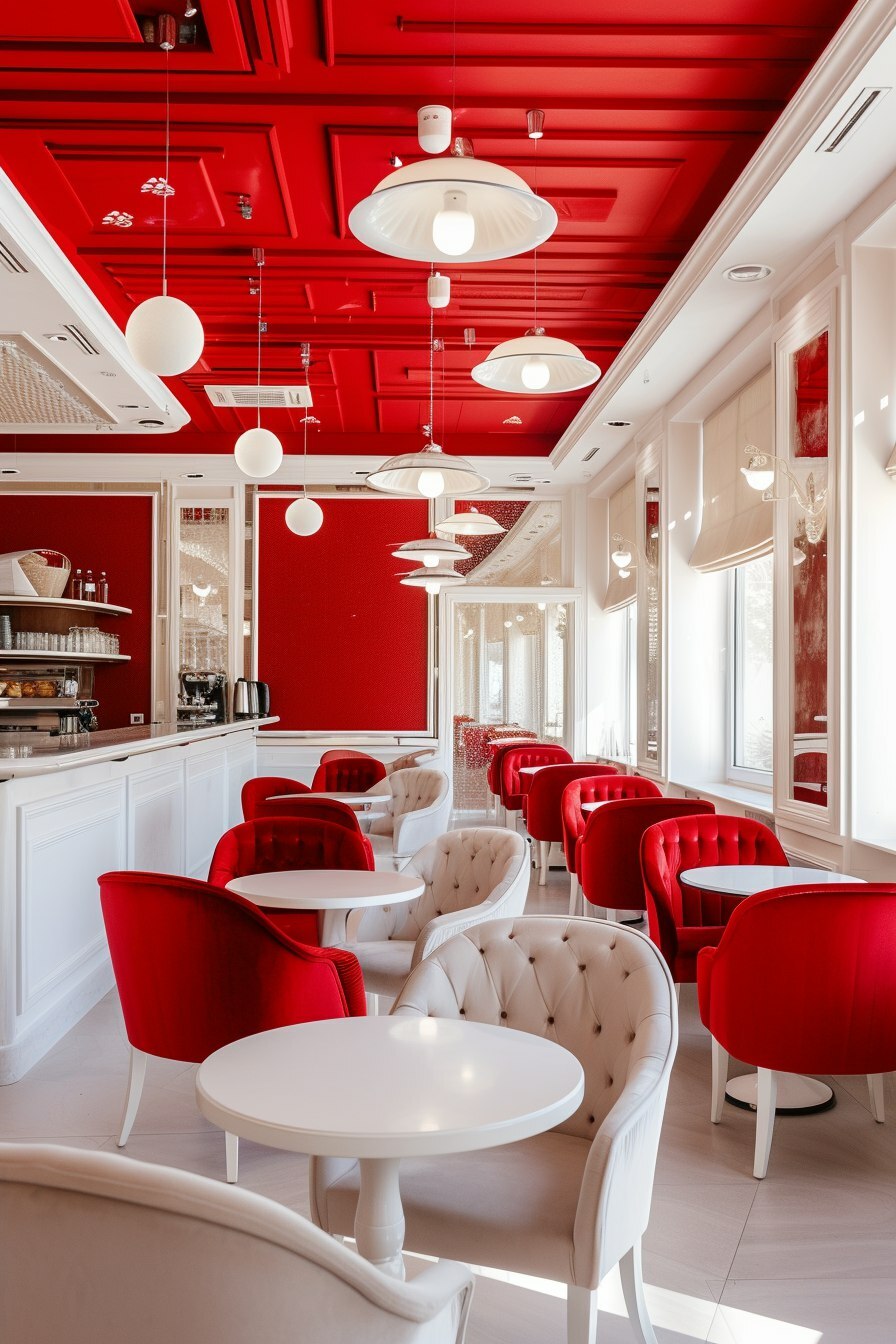 Красный с белым дизайн кафе