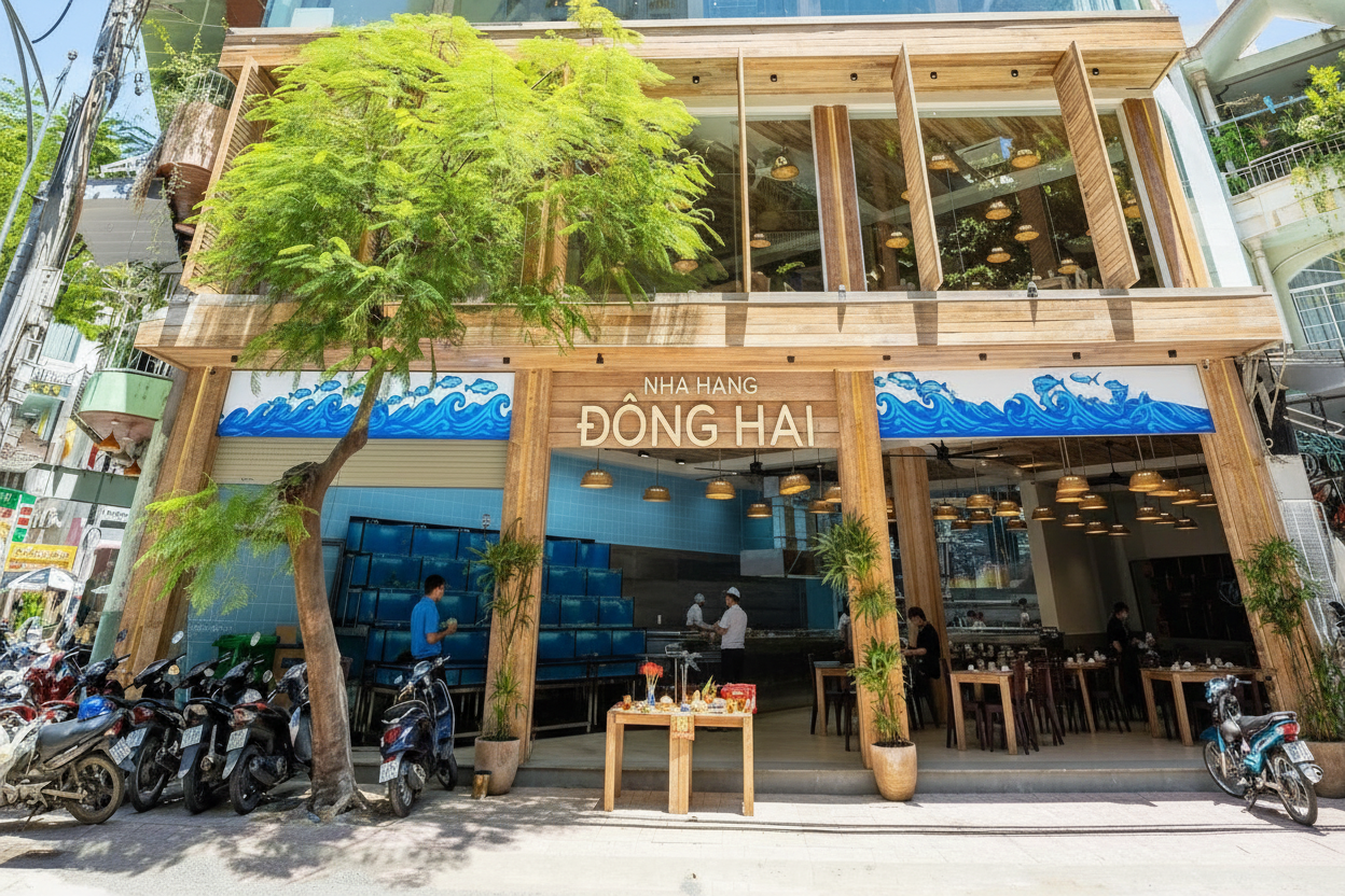 Аквариумы и зал ресторана Dong Hai