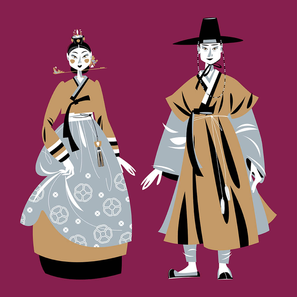 Пара в национальной корейской одежде