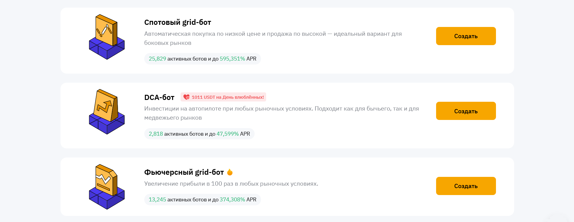 Виды торговых ботов Bybit