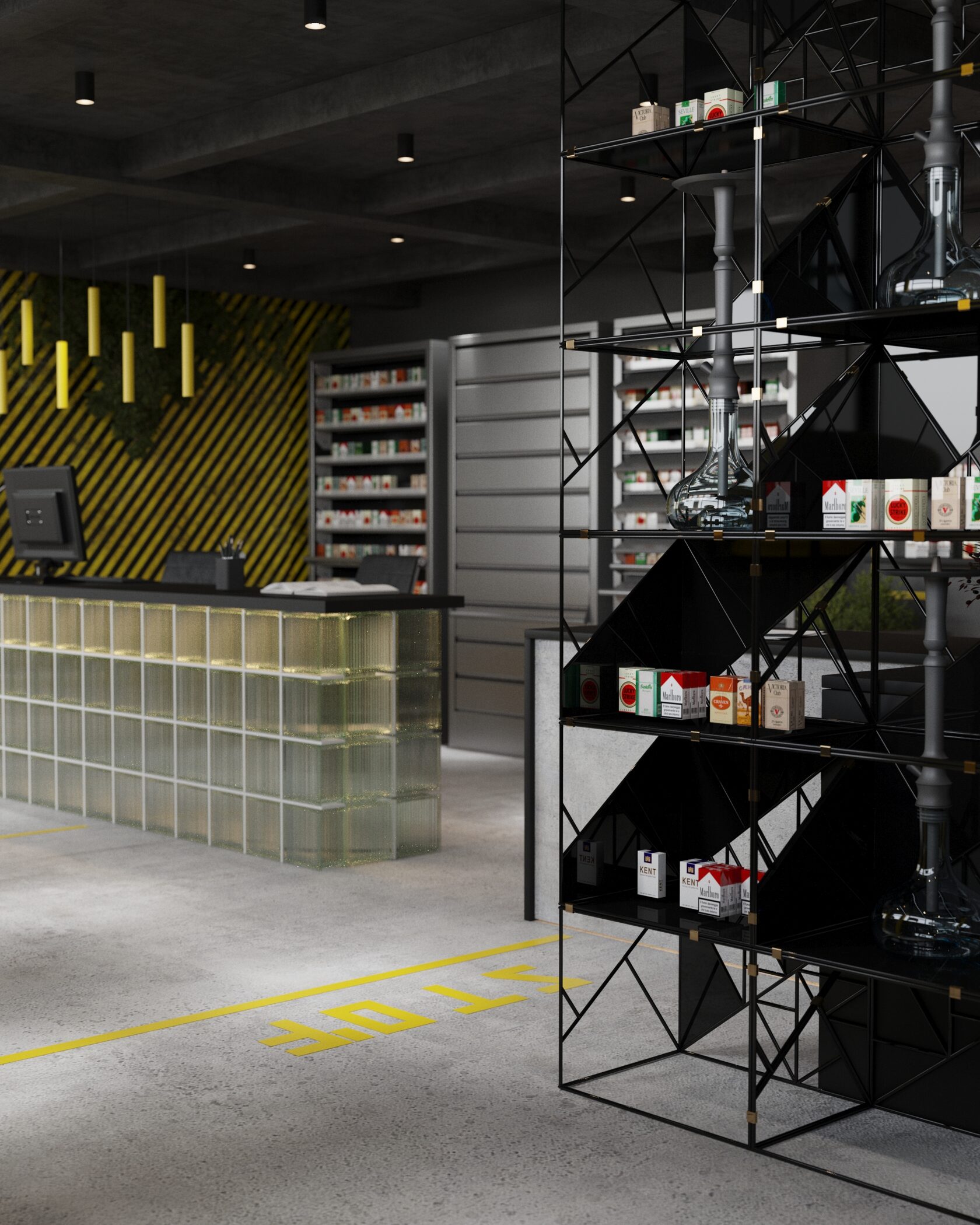 черная металическая полка для табака и кальяна интерьер 