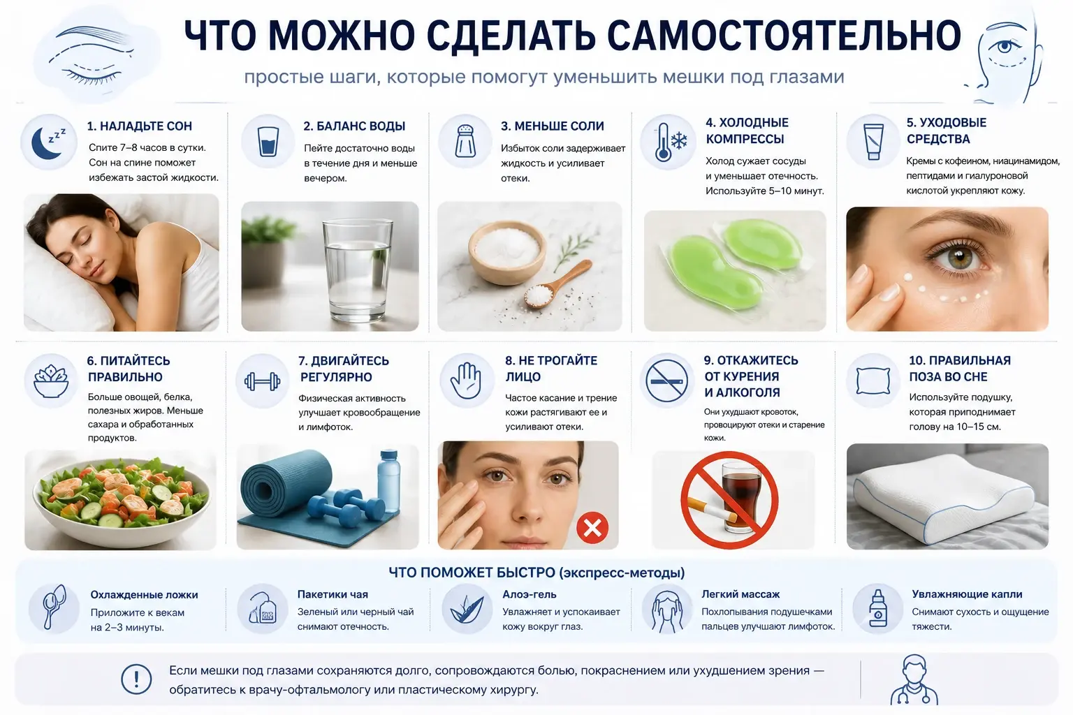 Что можно сделать самостоятельно, чтобы уменьшить мешки под глазами