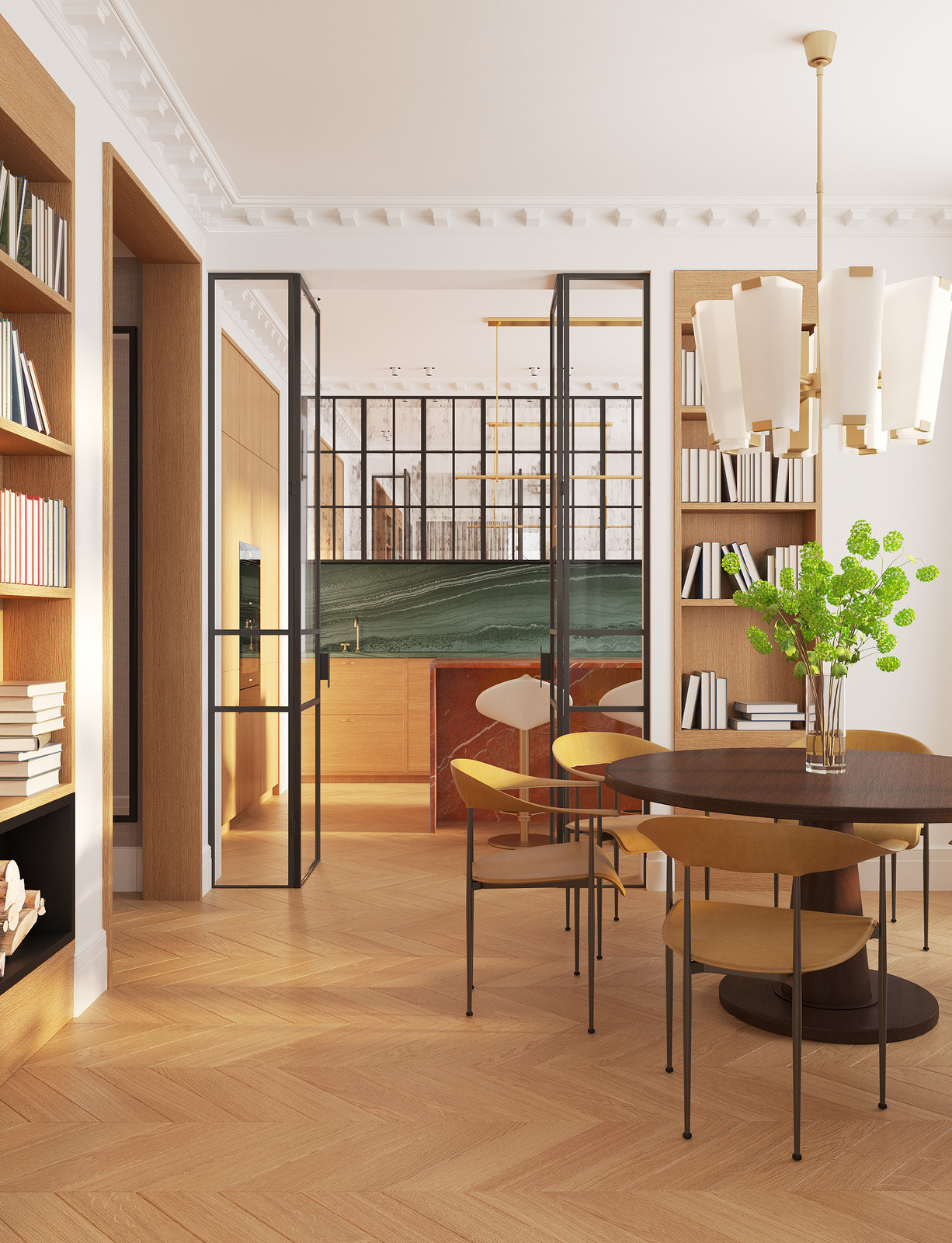 Светильник Visual Comfort, стол Maxalto и стулья Fasem в интерьере дизайнера Екатерины Фёдоровой