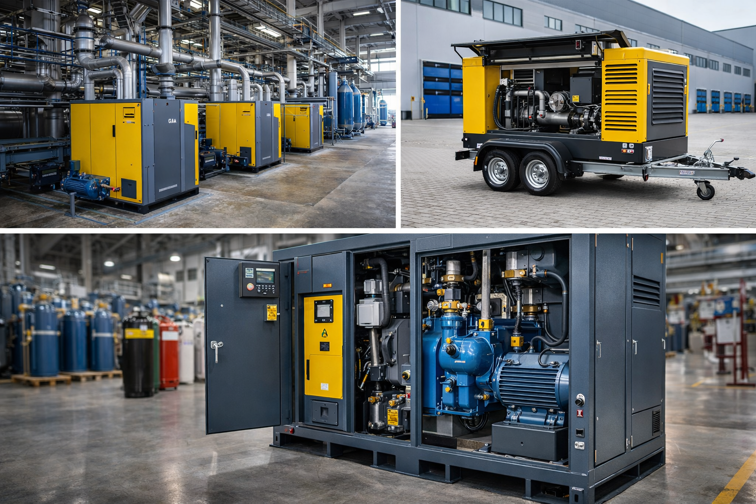 Виды компрессорных станций — стационарная промышленная КС, передвижная и винтовая модульная установка