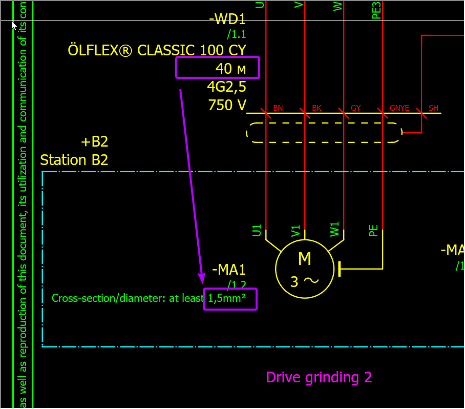 Сечение при длине кабеля 40 м