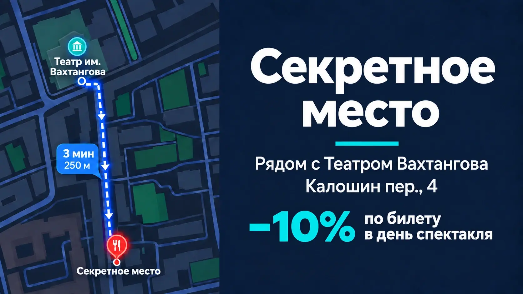 Согласованная схема пути от театра Вахтангова к Секретному месту