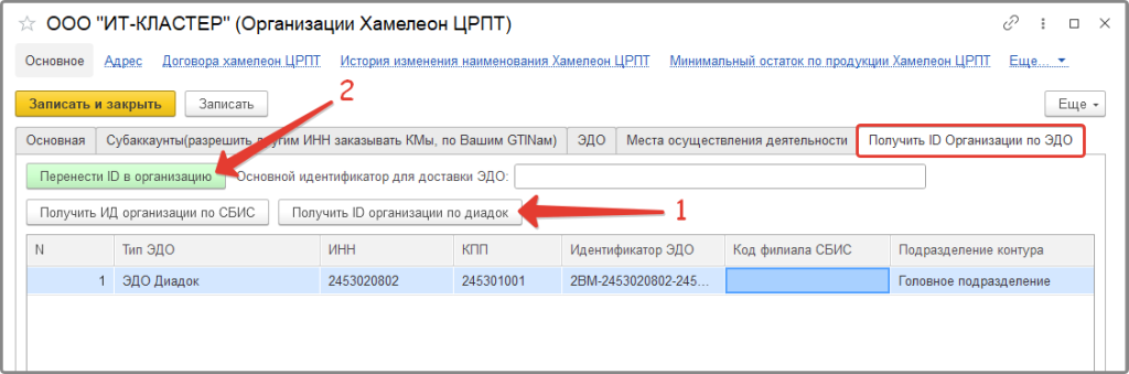 Получение ID в ХК для организации