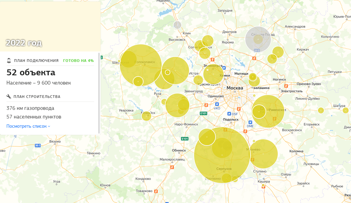 Интерактивная карта газификации московской области мособлгаз