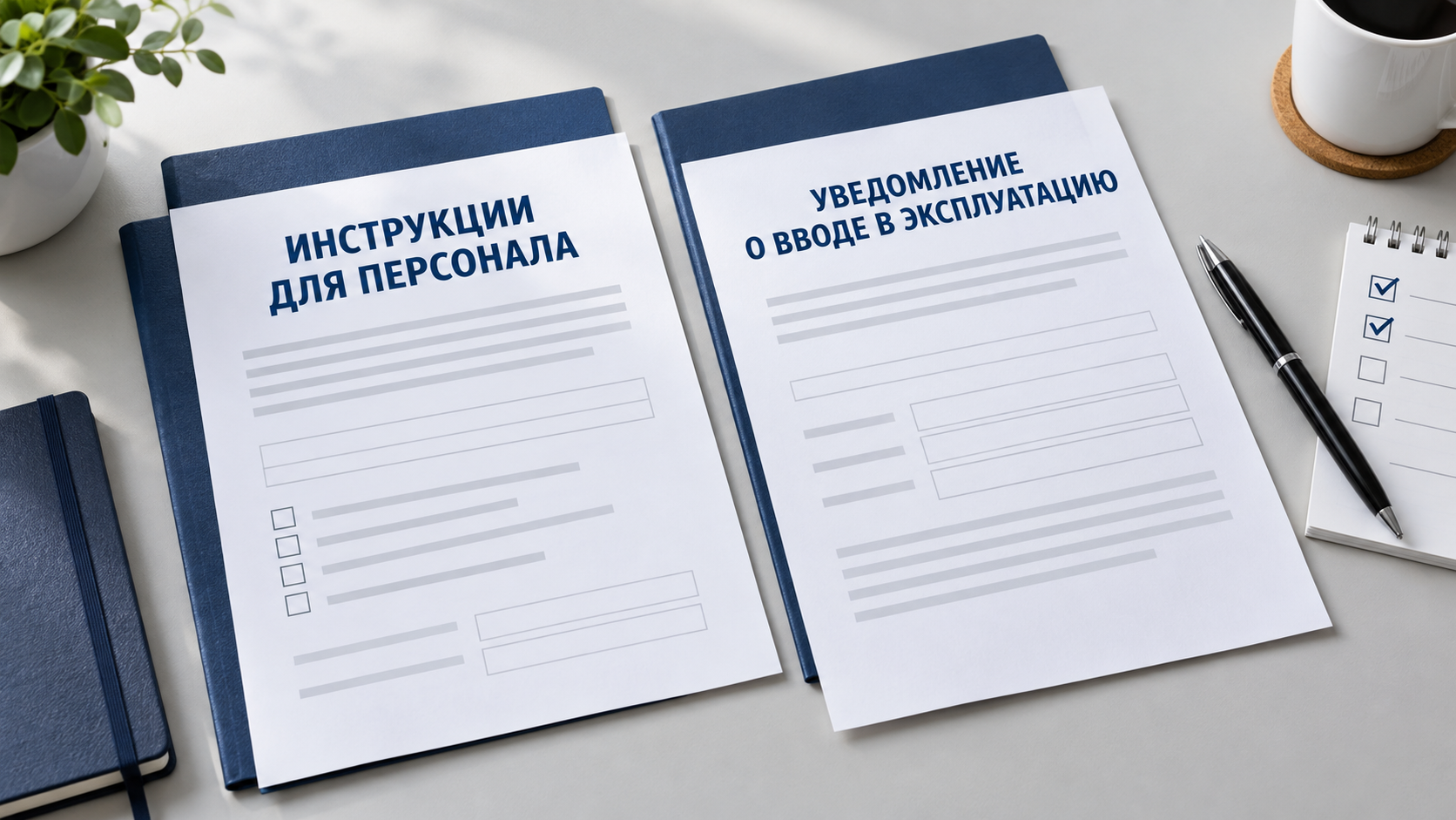 Тематическая иллюстрация с инструкциями для персонала и уведомлением о вводе в эксплуатацию