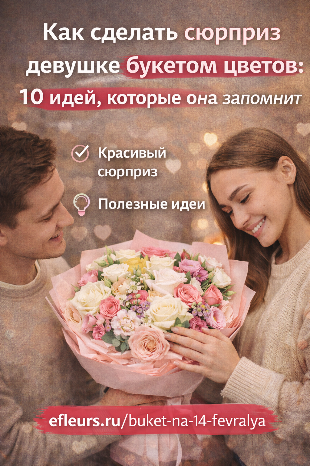 Как сделать сюрприз девушке букетом цветов