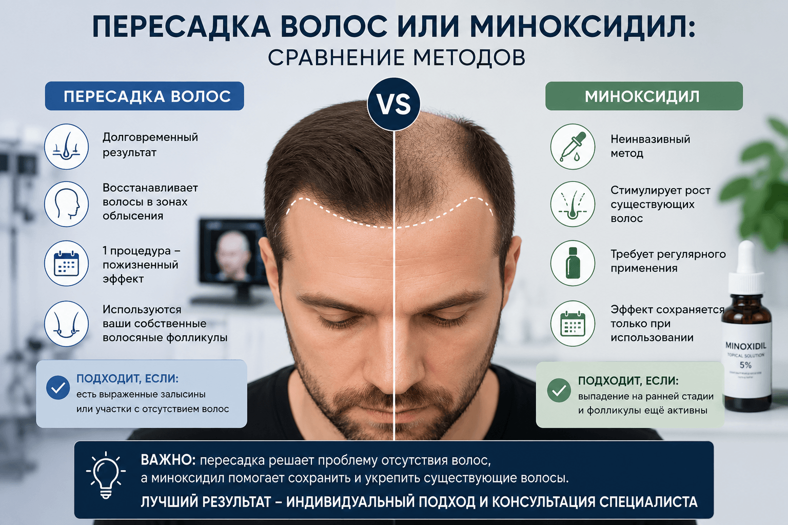 ошибка при выборе между пересадкой и миноксидилом